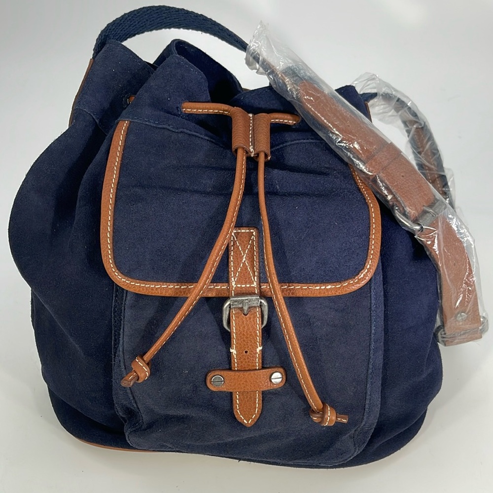 NWOT Lands’ End Suede Bucket Bag Blue